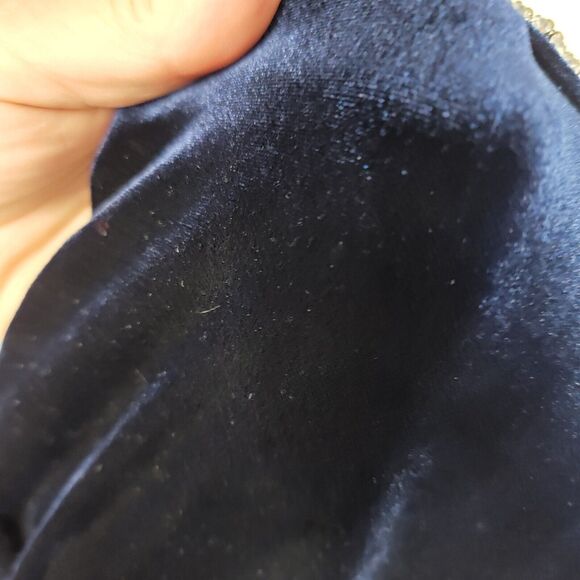 Vintage 90s Y2K Scott McClintock Dress M Blue Velvet Rhinestone Cowl Back Mesh - Picture 9 of 16